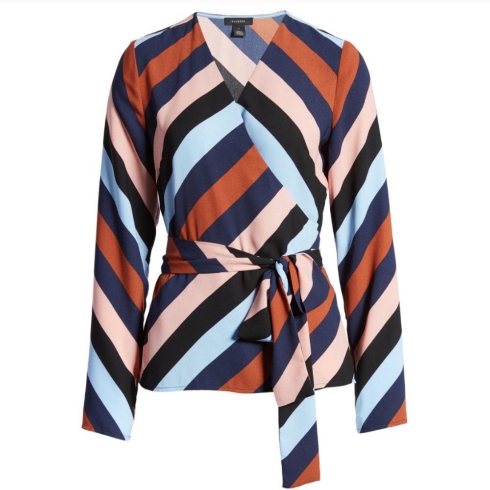 Nordstrom Halogen Striped Tie Detail Wrap Top